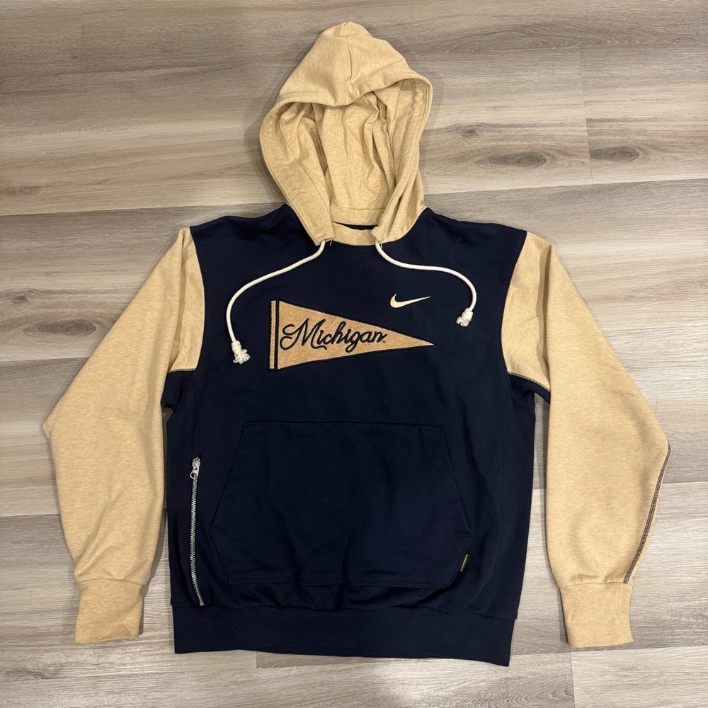 Michigan Standard Issue College Pullover Hoodie, size M, Navy and Cream